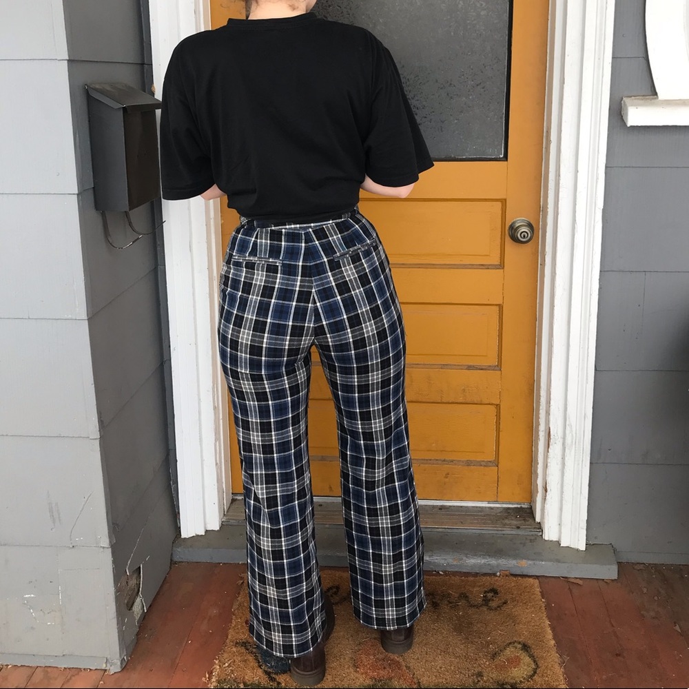 Blue plaid high waisted trousers